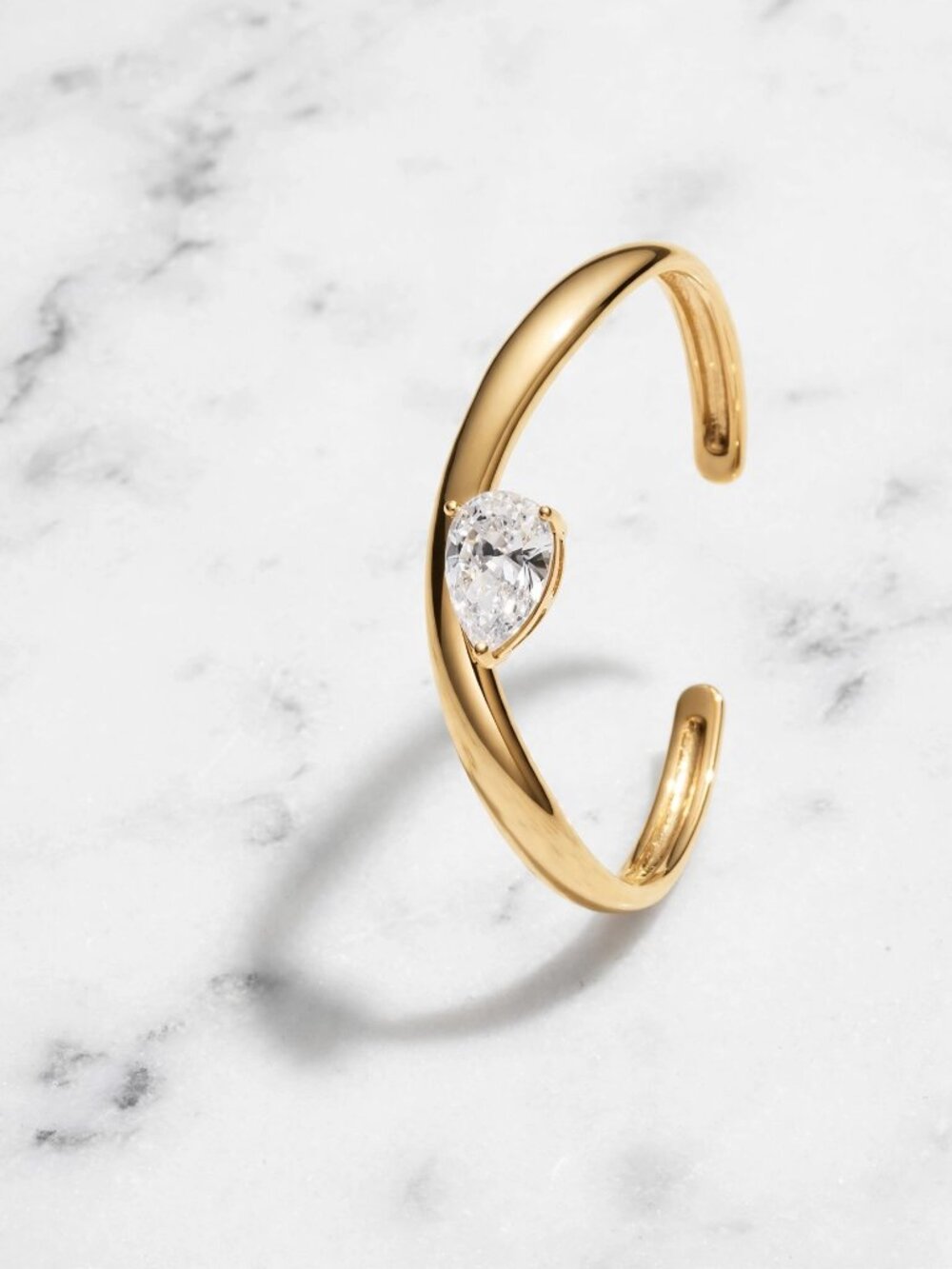 Nordstrom Cubic Zirconia Cuff Bracelet Pear Cut Gold Tone Prong Solitaire